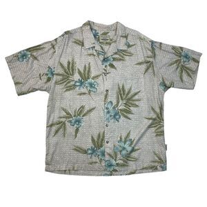 Vintage Straight Down Shirt Mens XL Extra Large Grey Hawaiian Floral Made USA